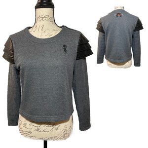 Disney Edna Mode Embroidered Faux Leather Sleeve Pullover Sweater Size XS Gray